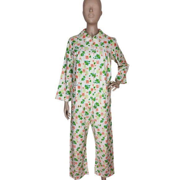 VTG 70s Cotton Floral LS Button-Down Top & Pants Pajama Set Two Piece NEW - Picture 3 of 13